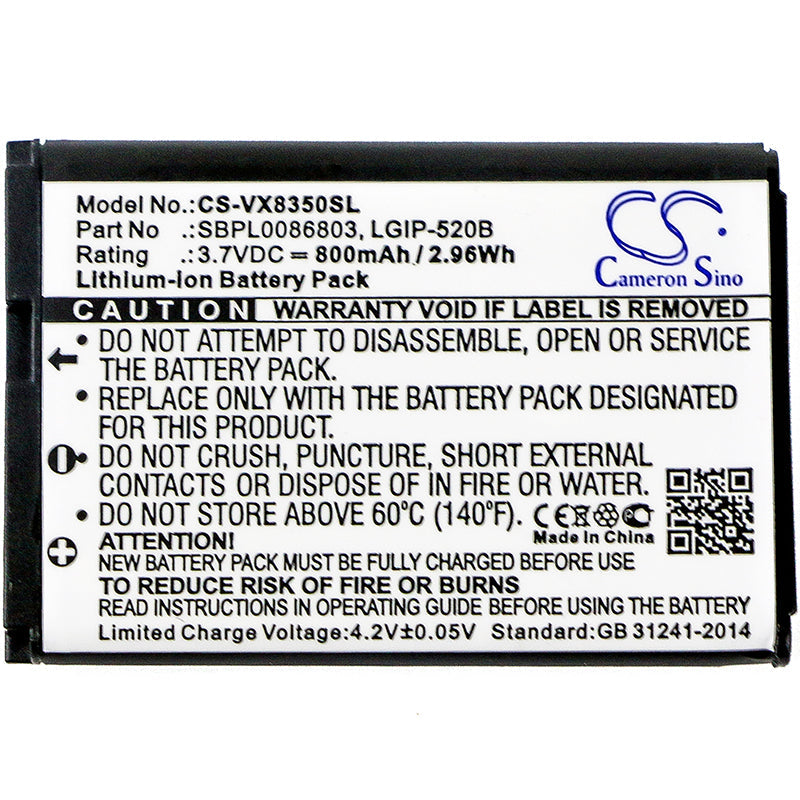 Replacement Battery for LG  AX310 – Mobile, SmartPhone – 800mAh / 2.96Wh / 3.7V