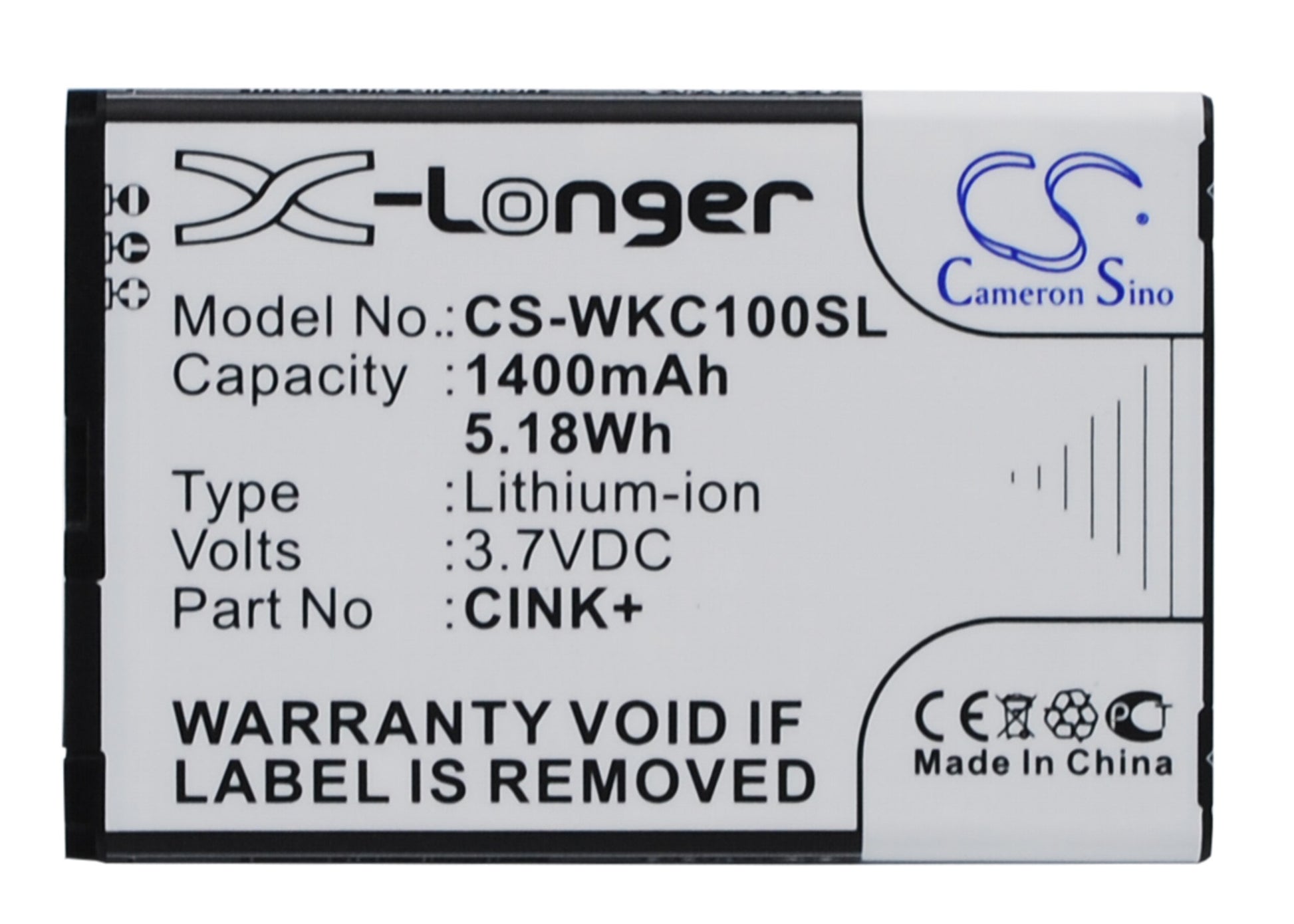 Replacement Battery for Wiko Cink – Mobile, SmartPhone – 1400mAh / 3.7V - image 1