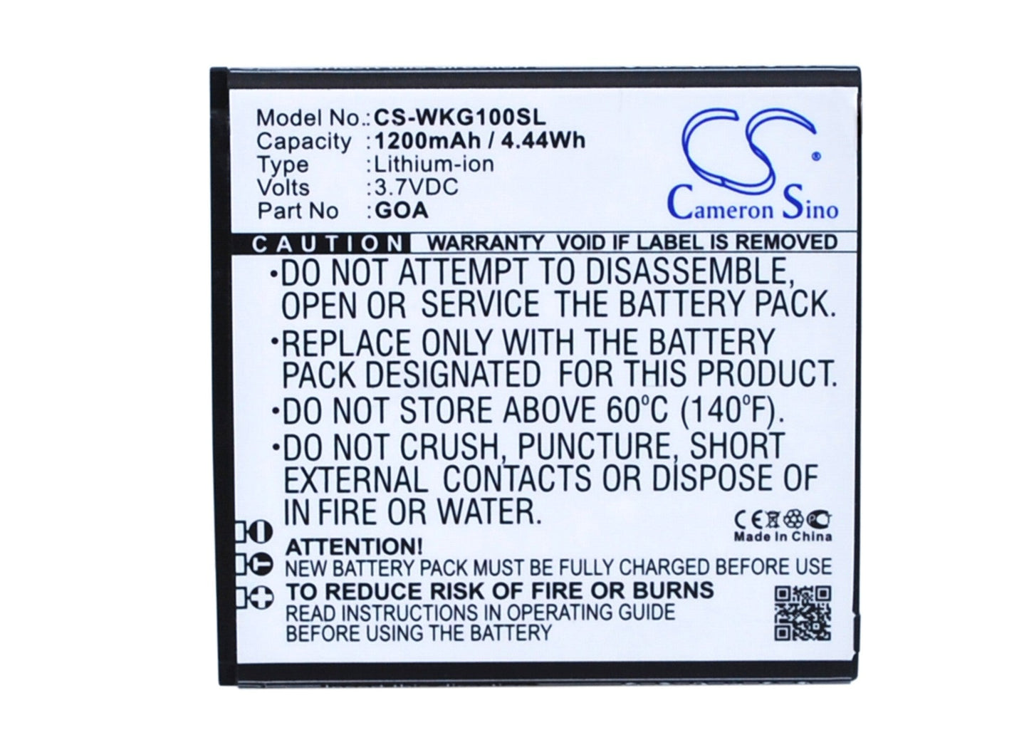 Replacement Battery for WIKO  9662 – Mobile, SmartPhone – 1200mAh / 4.44Wh / 3.7V