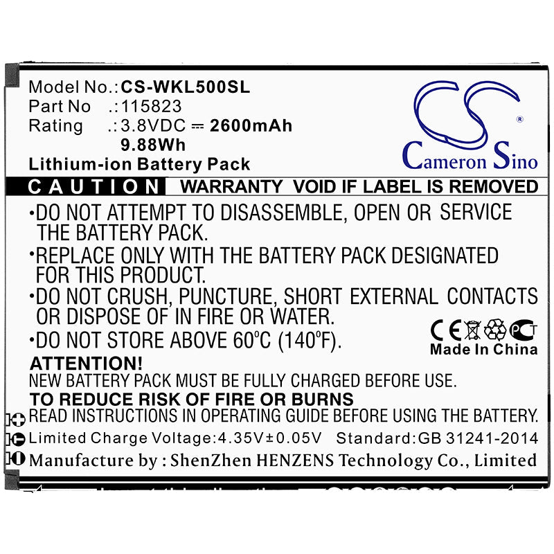 Replacement Battery for Wiko  Lenny 5 – Mobile, SmartPhone – 2600mAh / 9.88Wh / 3.8V
