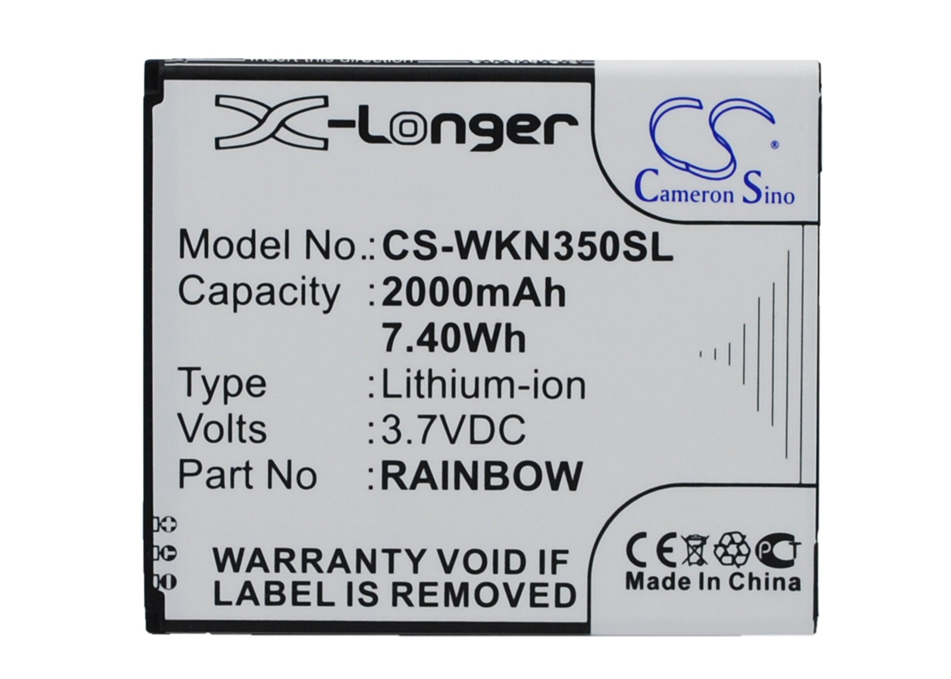 Replacement Battery for Wiko Rainbow – Mobile, SmartPhone – 2000mAh / 3.7V - image 1
