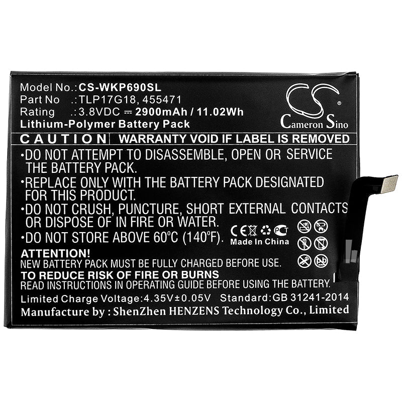 Replacement Battery for Wiko  P6901 – Mobile, SmartPhone – 2900mAh / 11.02Wh / 3.8V