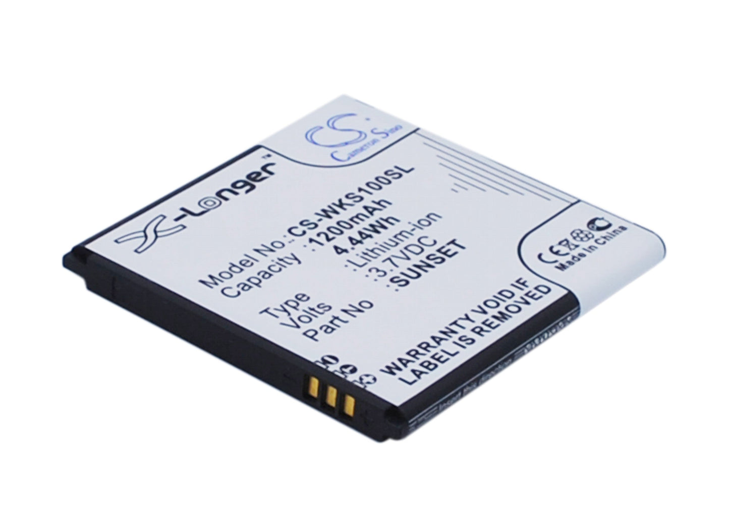 Replacement Battery for Wiko  Sunset – Mobile, SmartPhone – 1200mAh / 4.44Wh / 3.7V