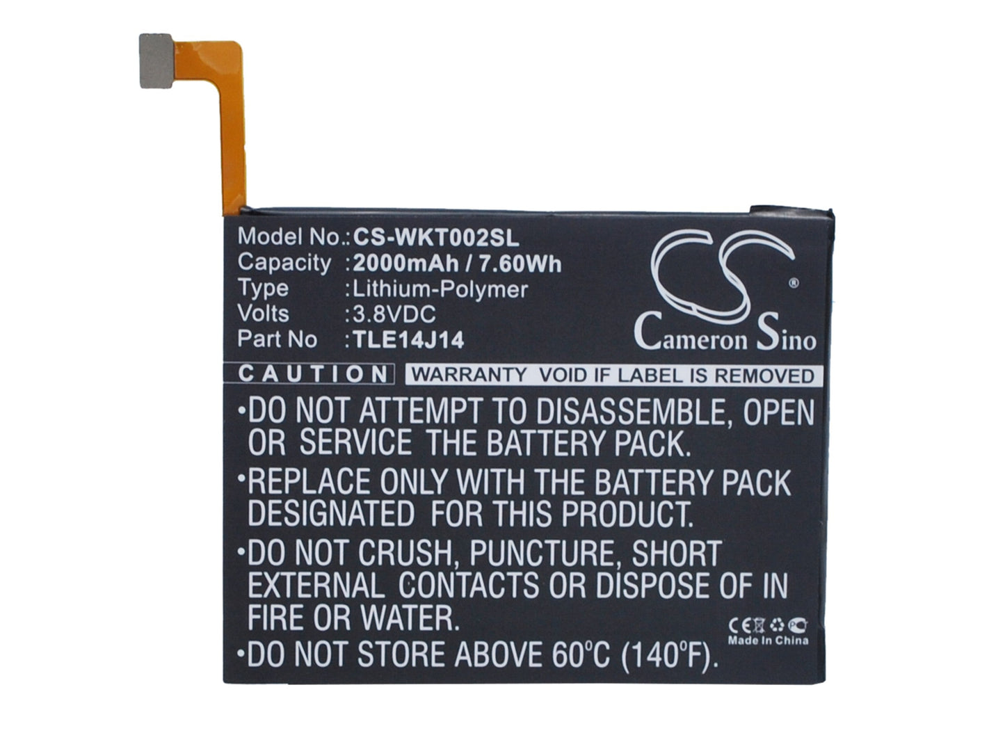 Replacement Battery for Wiko  Getaway – Mobile, SmartPhone – 2000mAh / 7.60Wh / 3.8V