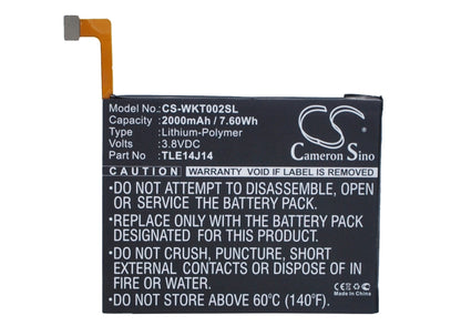 Replacement Battery for Wiko  Getaway – Mobile, SmartPhone – 2000mAh / 7.60Wh / 3.8V