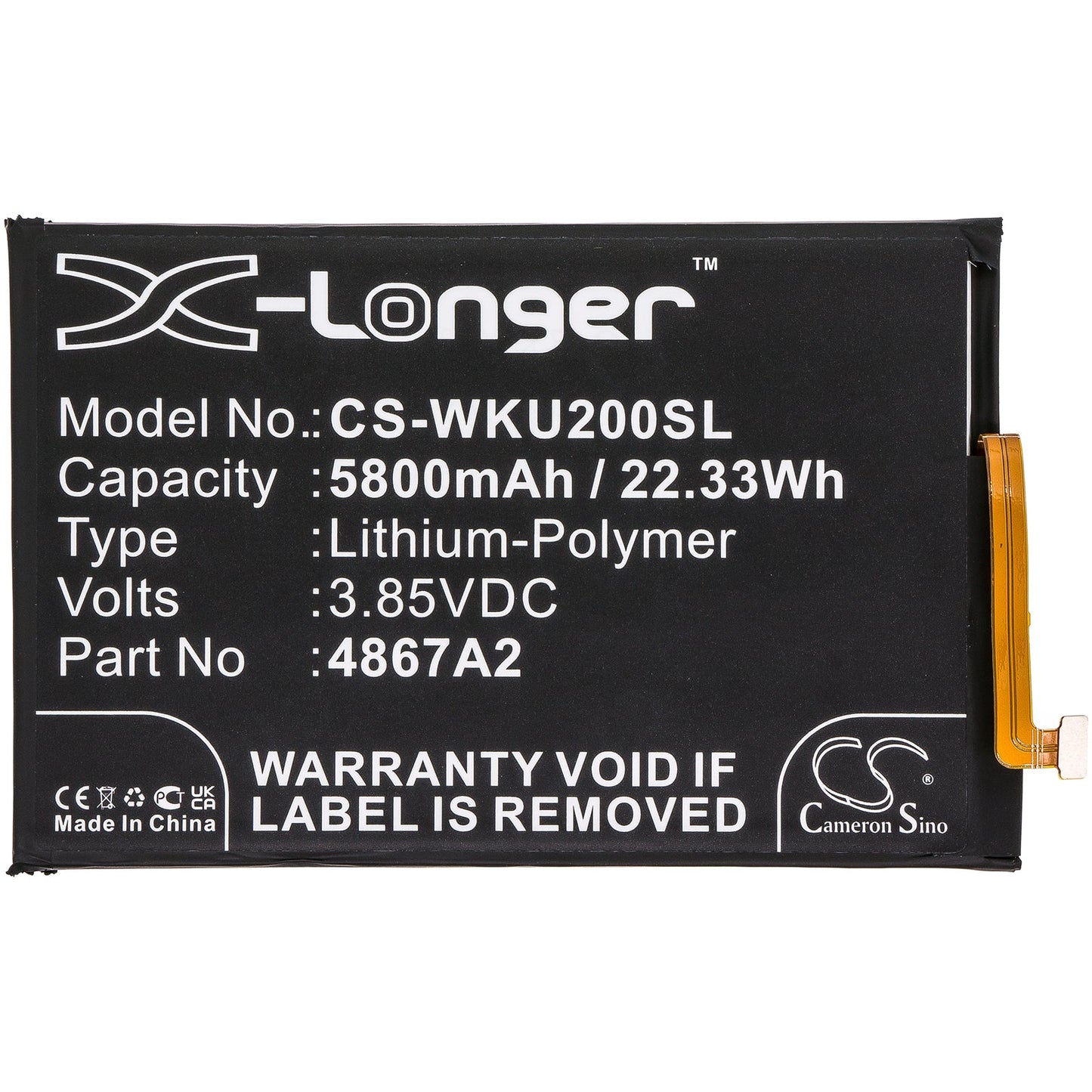 Replacement Battery for Wiko  Power U20 – Mobile, SmartPhone – 5800mAh / 22.33Wh / 3.85V