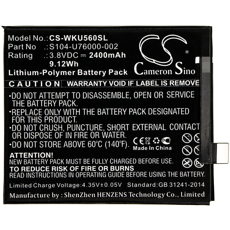 Replacement Battery for Wiko  P4601 – Mobile, SmartPhone – 2400mAh / 9.12Wh / 3.8V