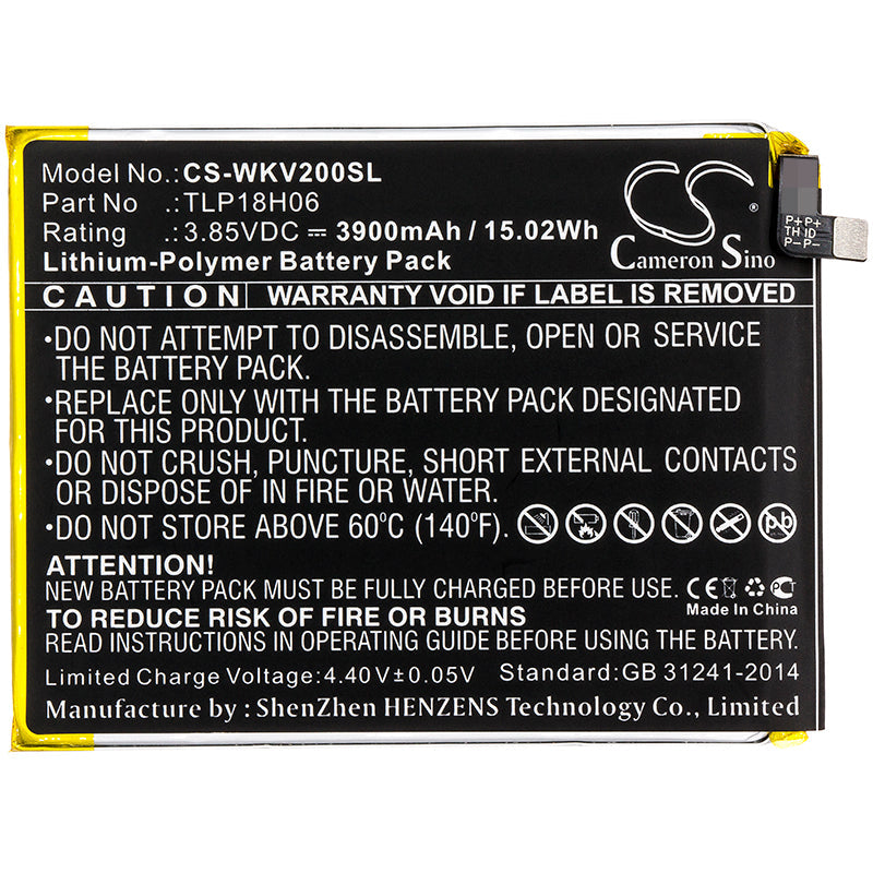 Replacement Battery for Wiko  M2354 – Mobile, SmartPhone – 3900mAh / 15.02Wh / 3.85V