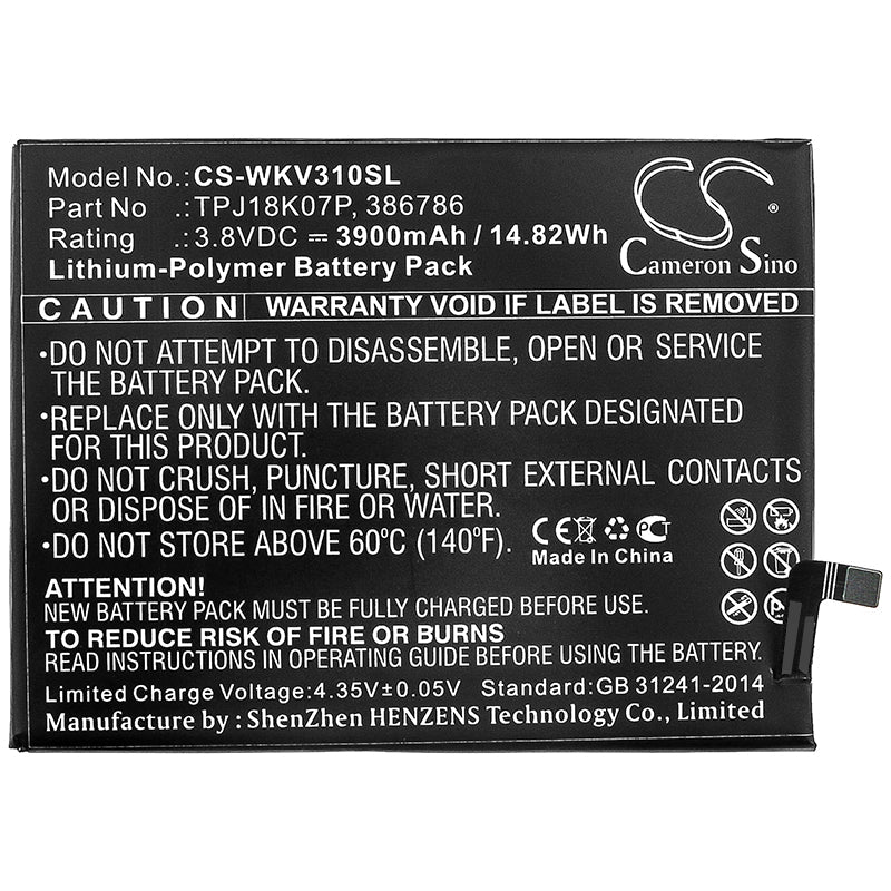 Replacement Battery for Wiko  View 4 Lite – Mobile, SmartPhone – 3900mAh / 14.82Wh / 3.8V