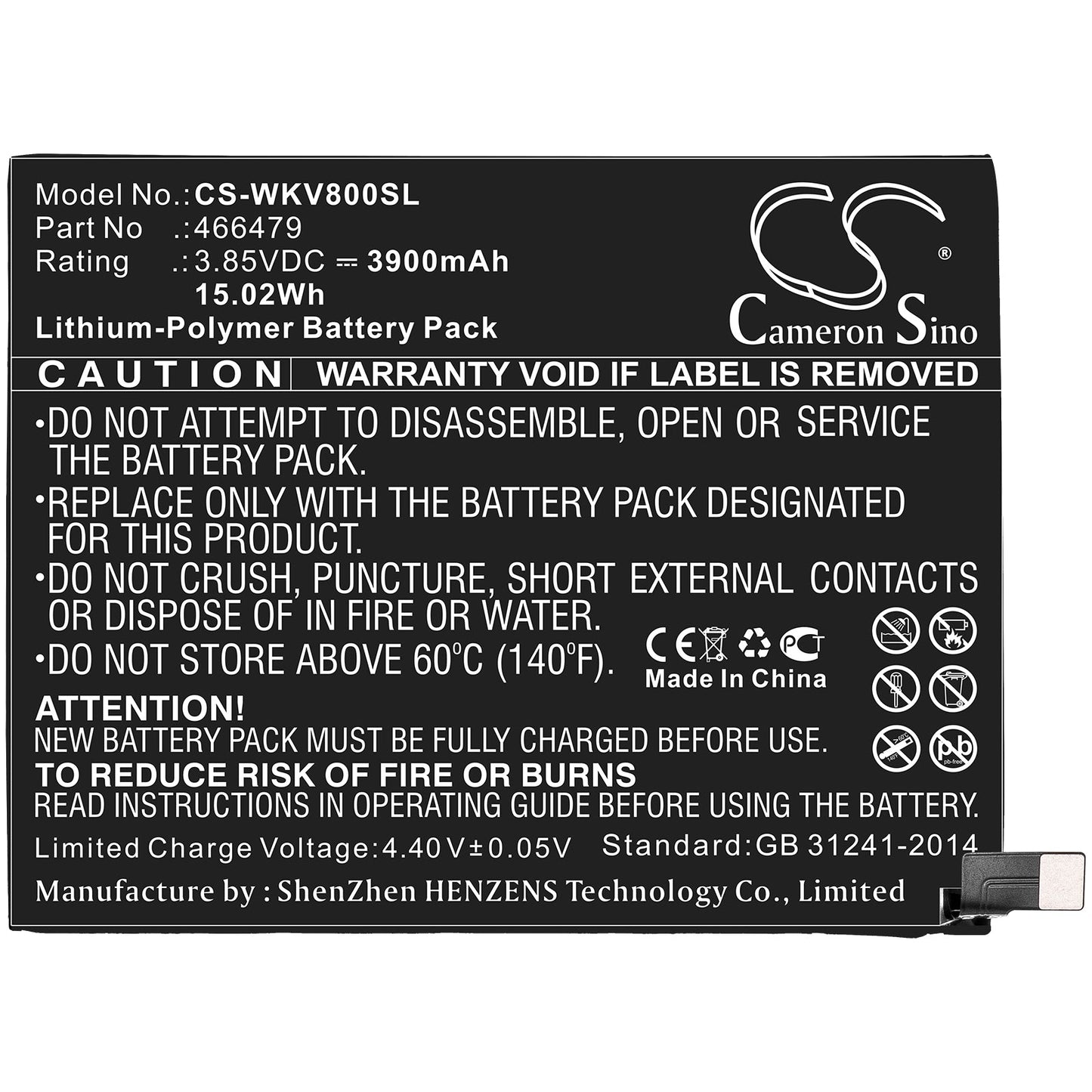 Replacement Battery for Wiko  View 3 Lite – Mobile, SmartPhone – 3900mAh / 15.02Wh / 3.85V