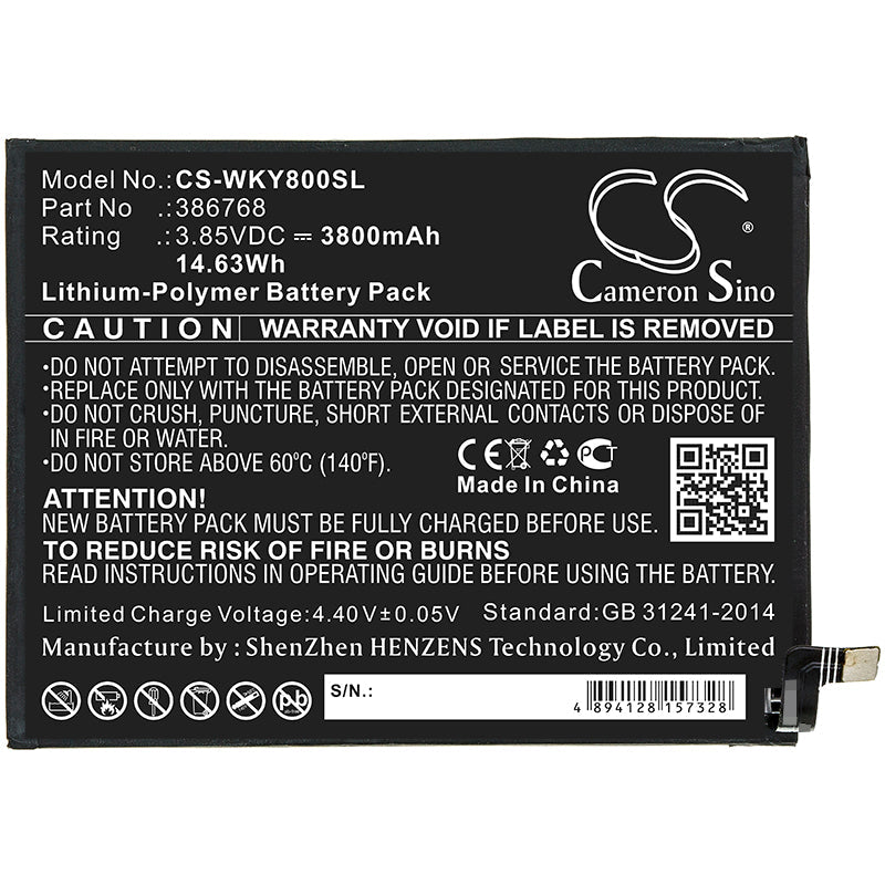 Replacement Battery for Wiko  W-V720 – Mobile, SmartPhone – 3800mAh / 14.63Wh / 3.85V