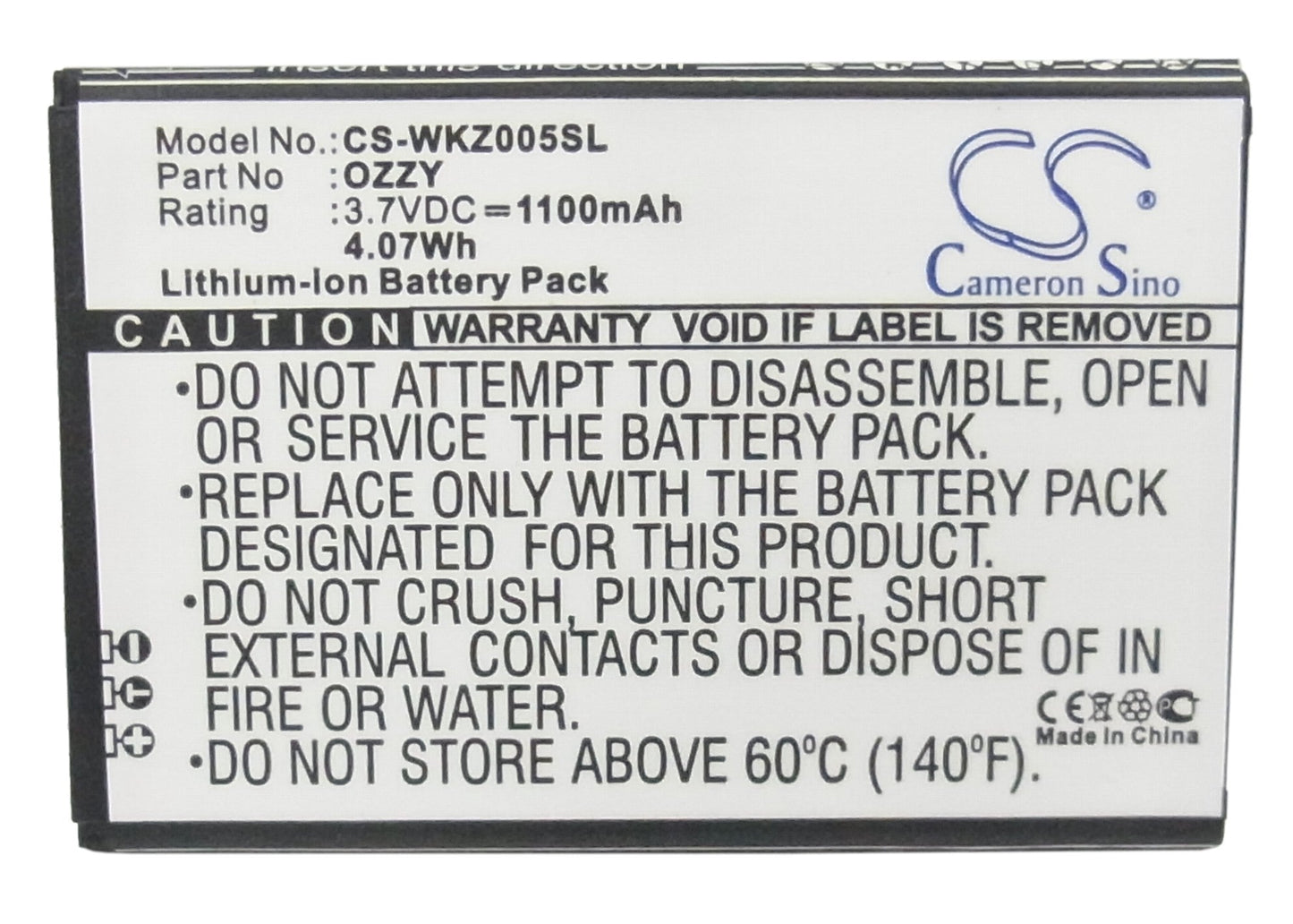 Replacement Battery for Wiko  Ozzy – Mobile, SmartPhone – 1100mAh / 4.07Wh / 3.7V