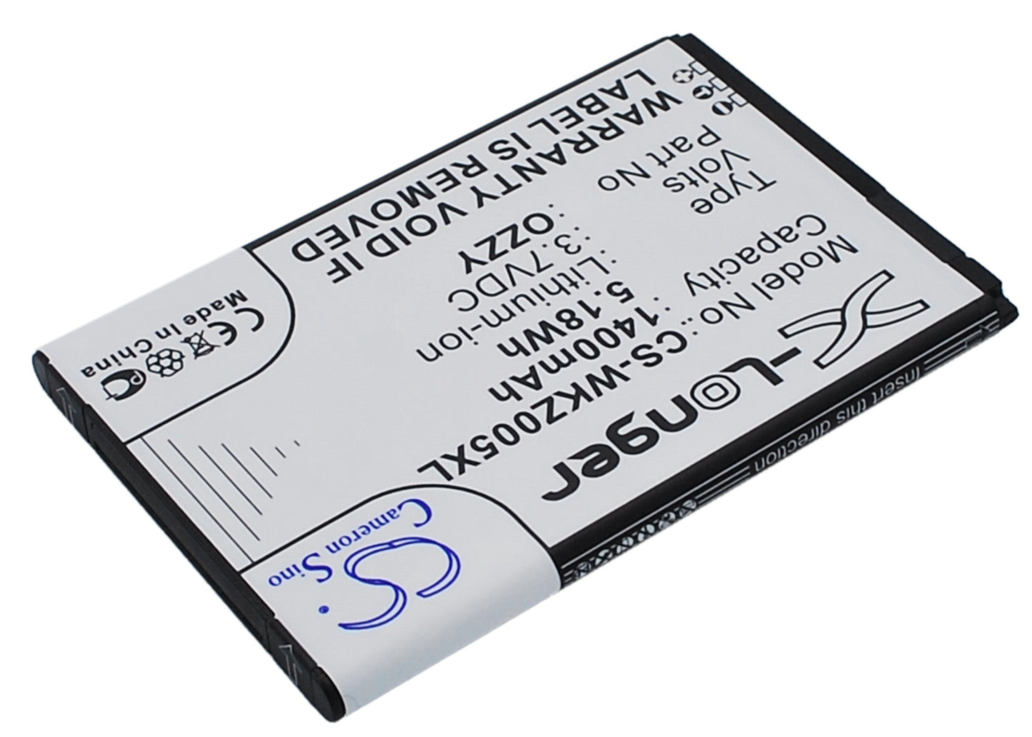 Replacement Battery for Wiko  Ozzy – Mobile, SmartPhone – 1400mAh / 5.18Wh / 3.7V