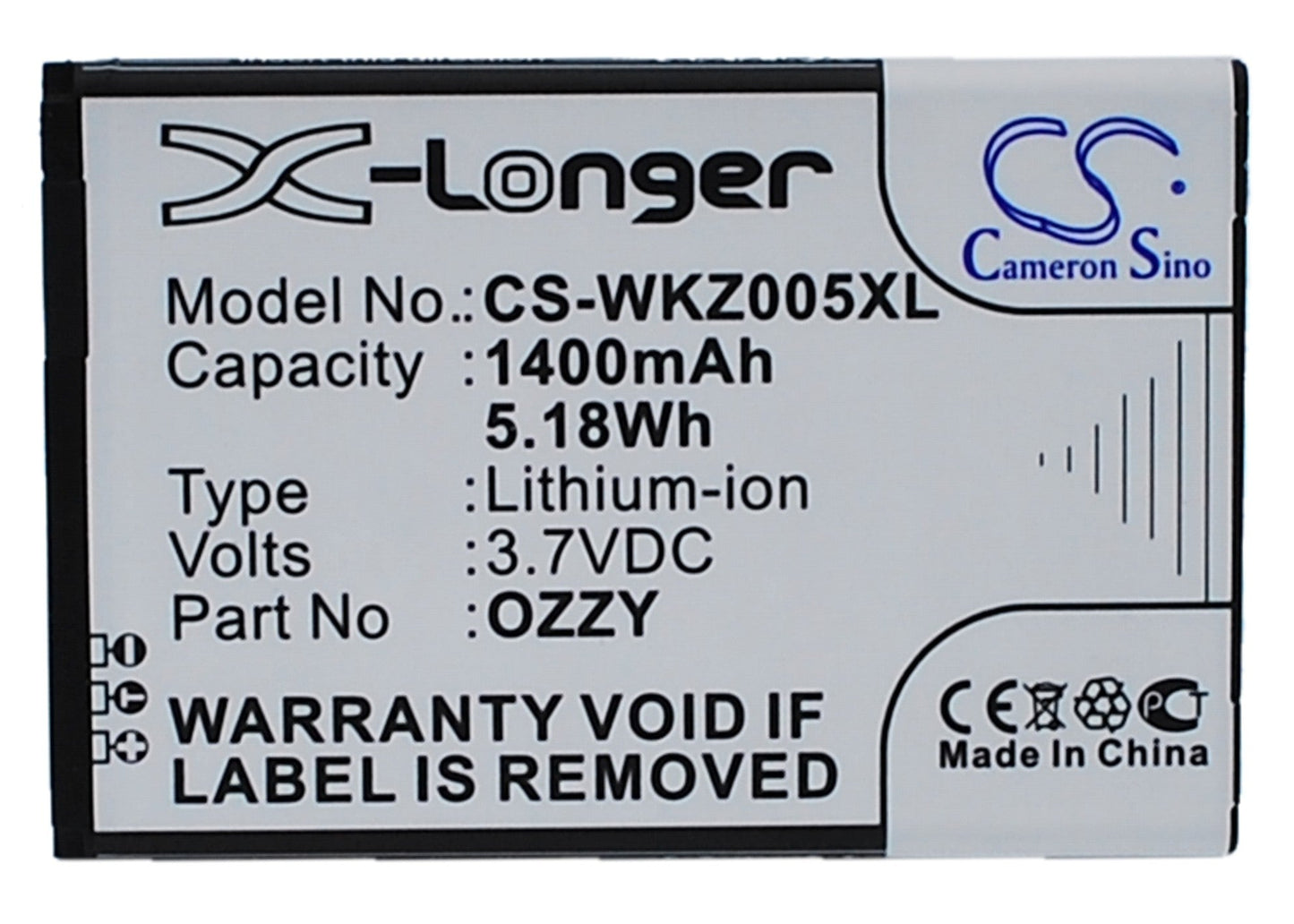 Replacement Battery for Wiko  Ozzy – Mobile, SmartPhone – 1400mAh / 5.18Wh / 3.7V