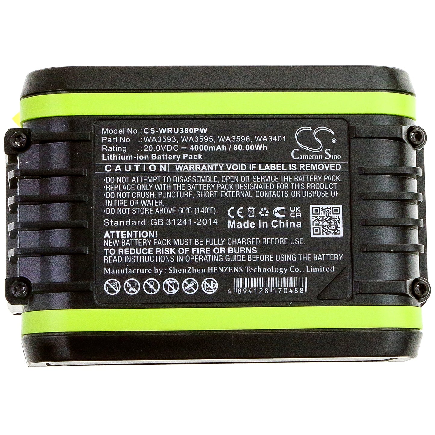 Replacement Battery for Worx  WU172 – Power Tools – 4000mAh / 80.00Wh / 20.0V