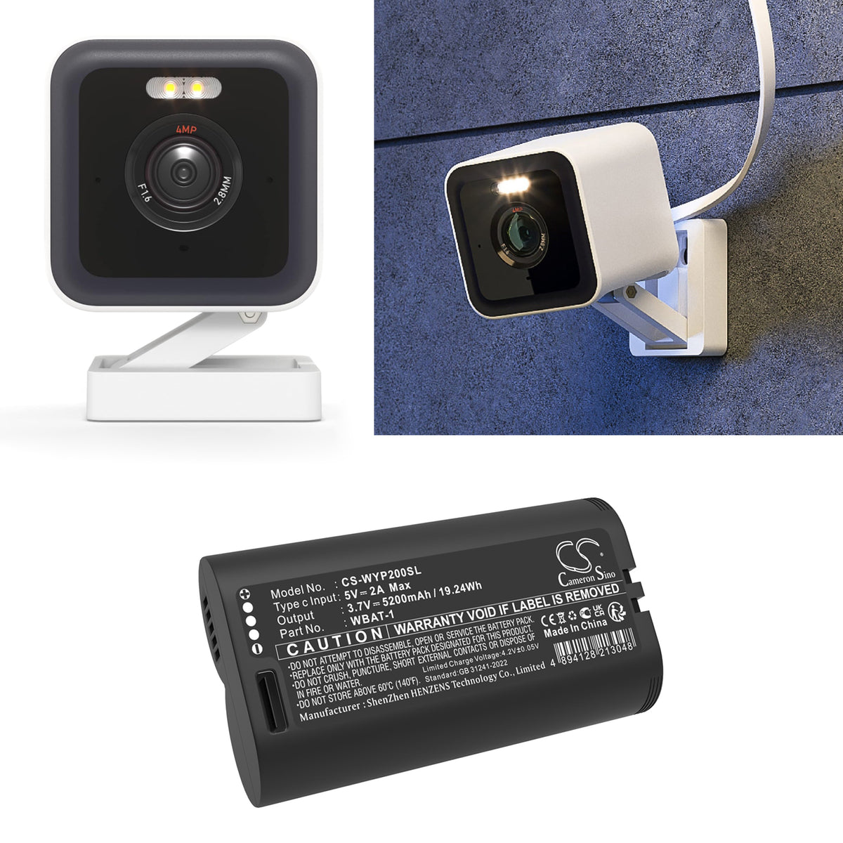 Replacement Battery for Wyze Pro 2k – Home Security Camera – 5200mAh / 3.7V