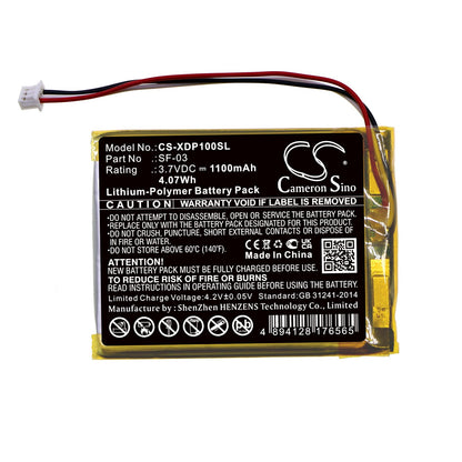Replacement Battery for Sony  XDR-P1DBP – DAB Digital – 1100mAh / 4.07Wh / 3.7V