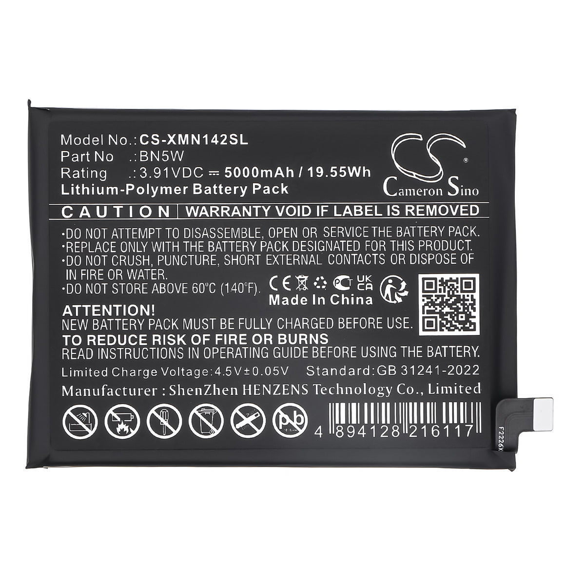 Replacement Battery for Redni 24116RACCG – Mobile, SmartPhone – 5000mAh / 3.91V