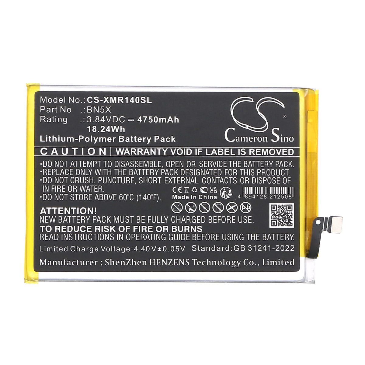 Replacement Battery for Xiaomi 2409BRN2CA – Mobile, SmartPhone – 4750mAh / 3.84V