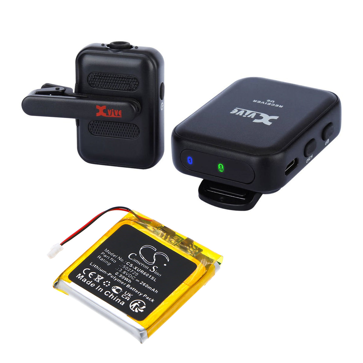 Replacement Battery for Xvive U6 Wireless Microphone Transmitter – Transmitters & Receiver – 260mAh / 3.8V