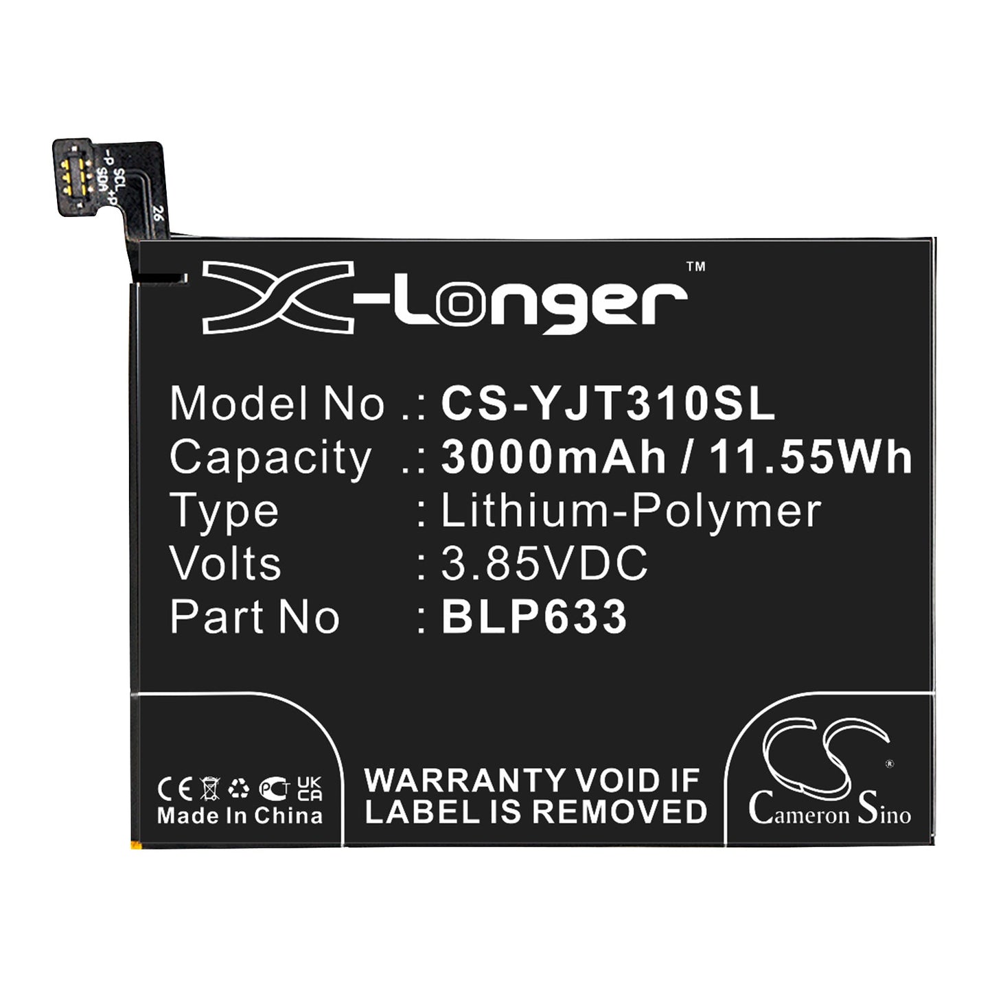 Replacement Battery for OnePlus  3T – Mobile, SmartPhone – 3000mAh / 11.55Wh / 3.85V
