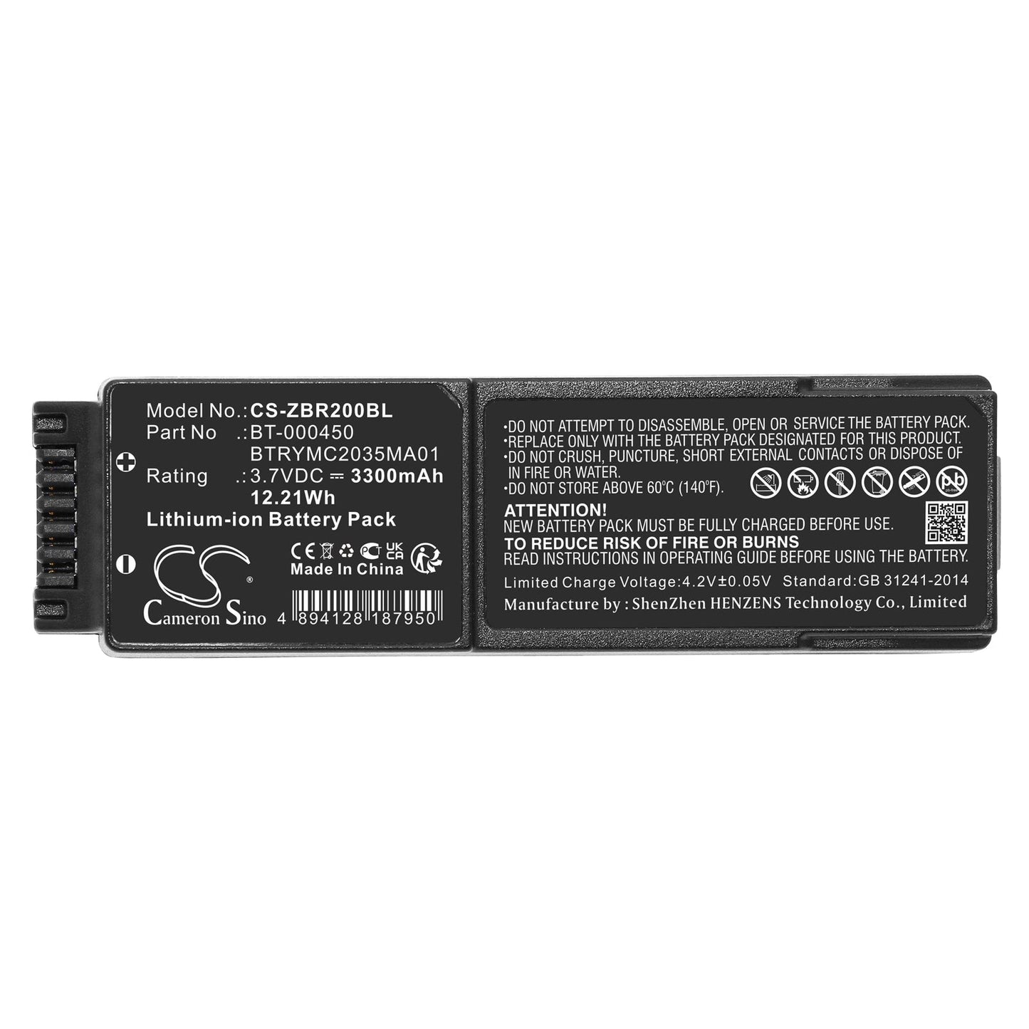 Replacement Battery for Zebra  MC20 – Barcode Scanner – 3300mAh / 12.21Wh / 3.7V