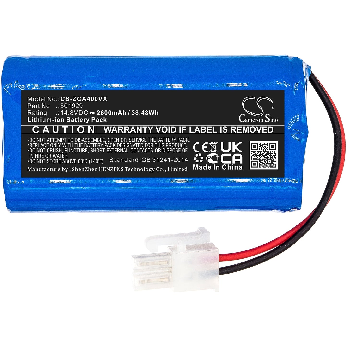 Replacement Battery for Zaco  A10 Pro – Vacuum – 2600mAh / 38.48Wh / 14.8V