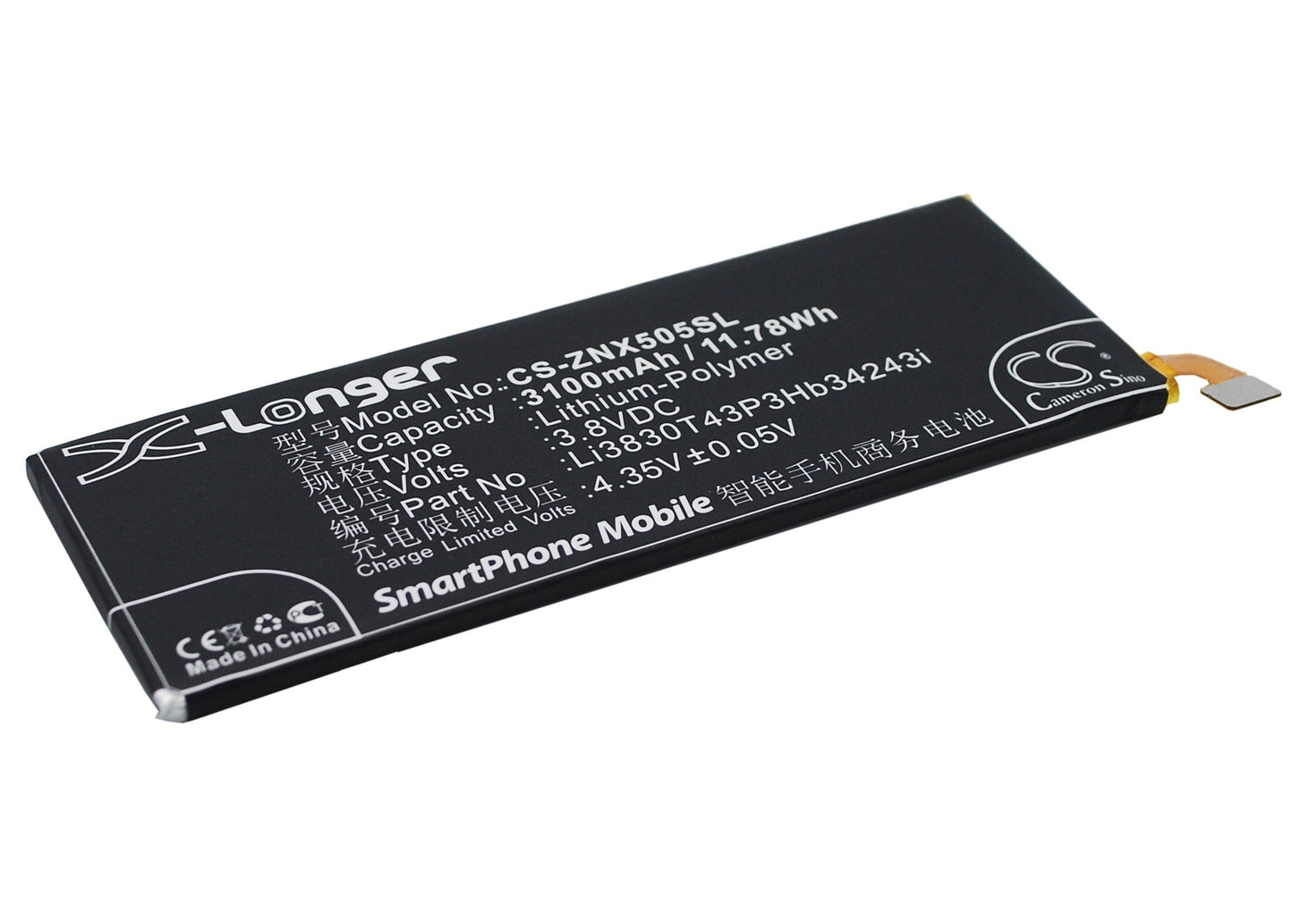Replacement Battery for ZTE  Nubia Z7 Max – Mobile, SmartPhone – 3100mAh / 11.78Wh / 3.8V