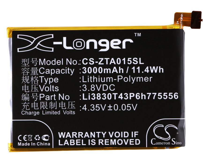 Replacement Battery for ZTE  Axon A1 – Mobile, SmartPhone – 3000mAh / 11.40Wh / 3.8V