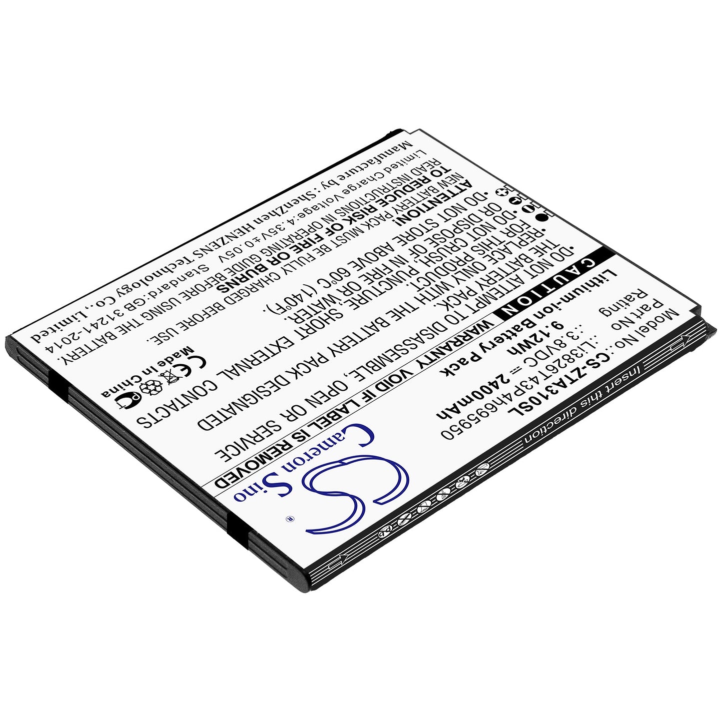 Replacement Battery for ZTE  Blade A3 2020 – Mobile, SmartPhone – 2400mAh / 9.12Wh / 3.8V