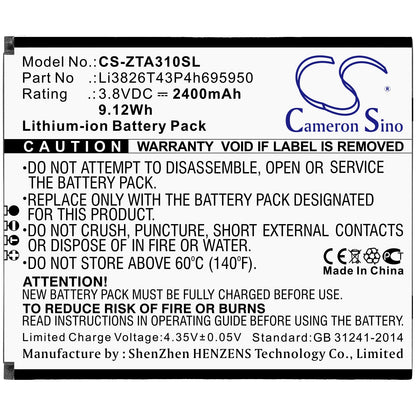 Replacement Battery for Telstra  Essential Smart 3 – Mobile, SmartPhone – 2400mAh / 9.12Wh / 3.8V