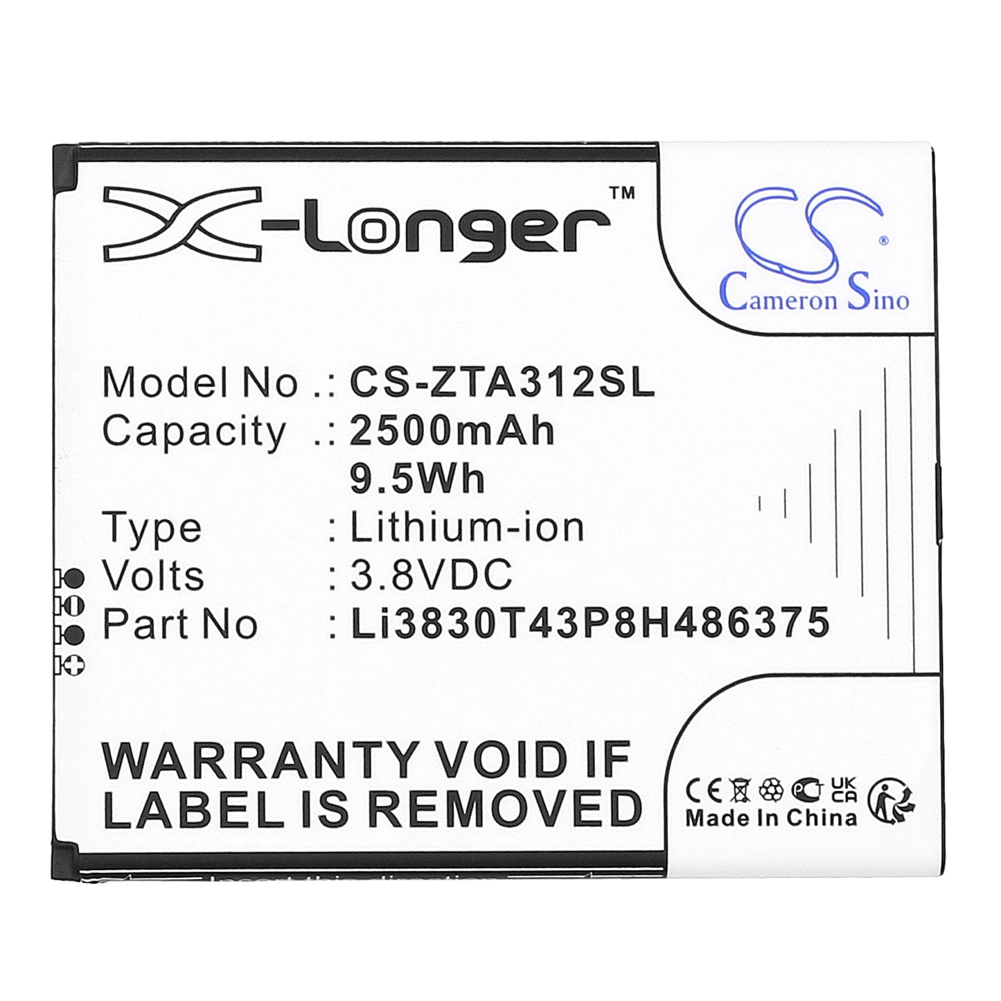 Replacement Battery for ZTE  Blade A31 2021 – Mobile, SmartPhone – 2500mAh / 9.5Wh / 3.8V