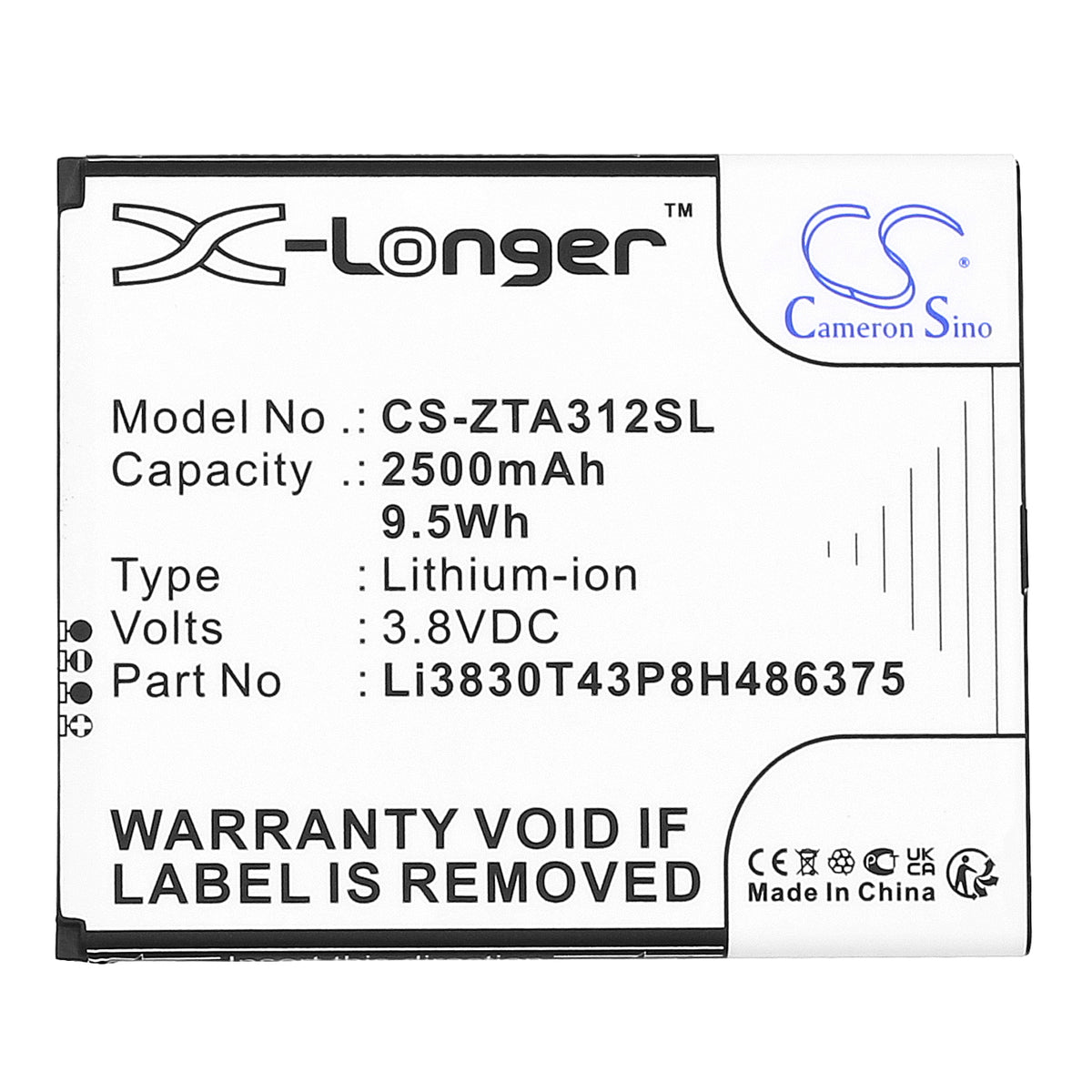 Replacement Battery for ZTE Blade A31 2021 – Mobile, SmartPhone – 2500mAh / 3.8V