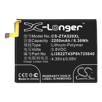 Replacement Battery for ZTE  BA510 – Mobile, SmartPhone – 2200mAh / 8.36Wh / 3.8V