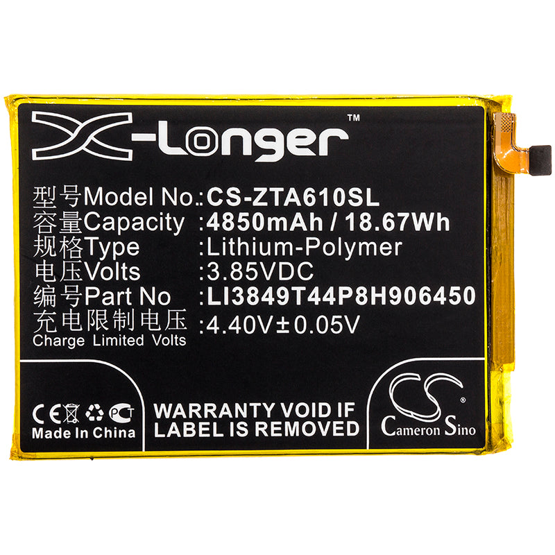 Replacement Battery for ZTE  A0622 – Mobile, SmartPhone – 4850mAh / 18.67Wh / 3.85V