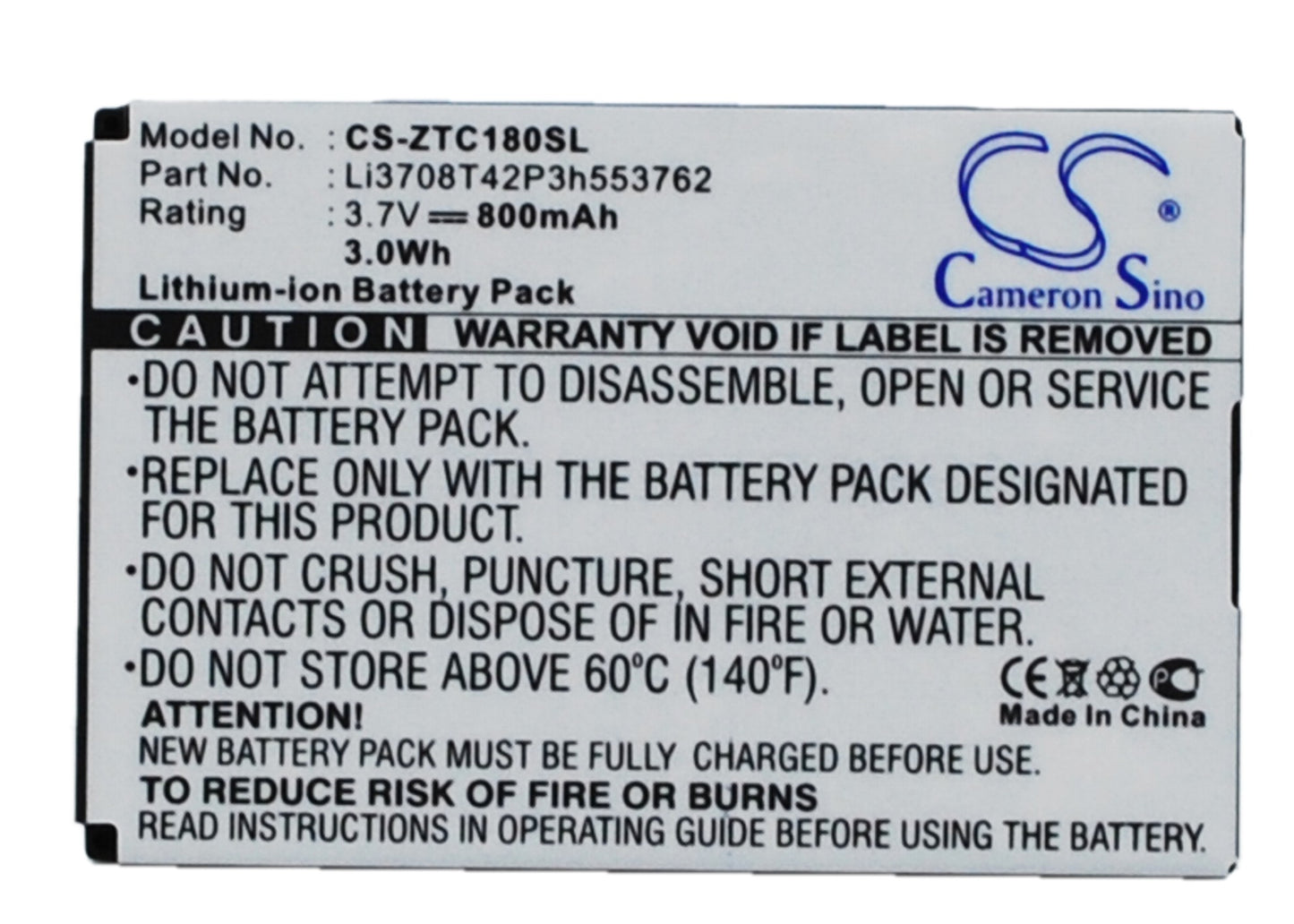 Replacement Battery for ZTE | Telstra C160 – Mobile, SmartPhone – 800mAh / 3.7V - image 1