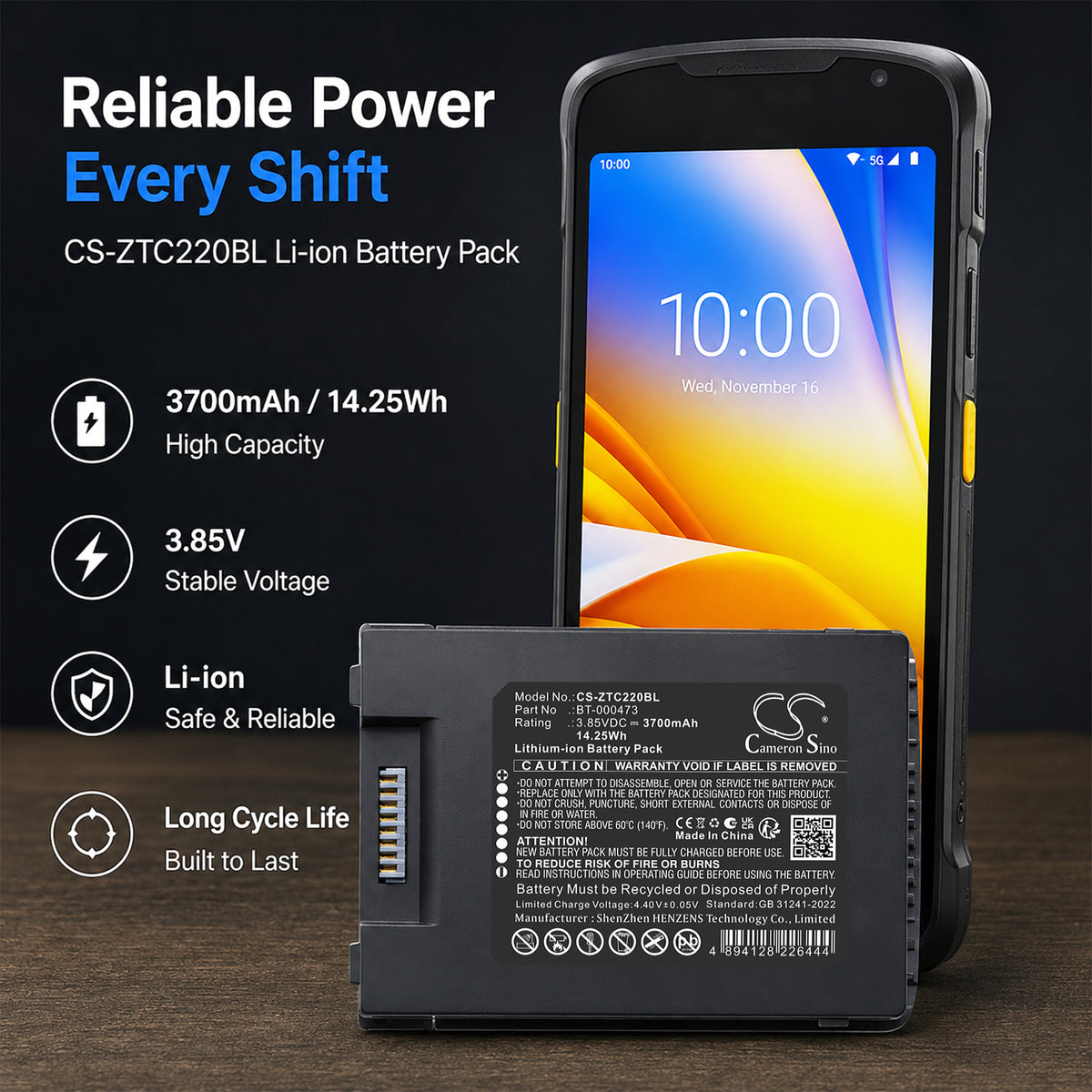 Replacement Battery for Zebra TC22 – Barcode Scanner – 3700mAh / 3.85V