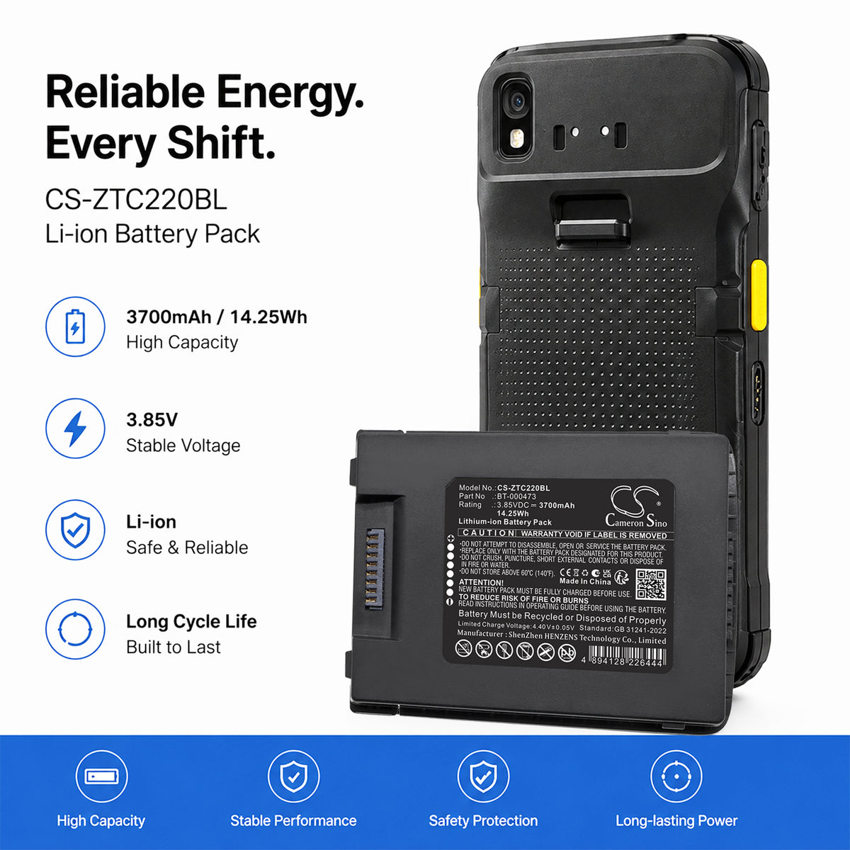 Replacement Battery for Zebra TC22 – Barcode Scanner – 3700mAh / 3.85V