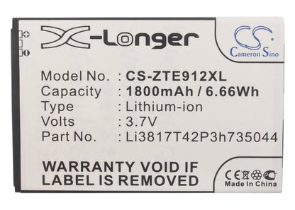 Replacement Battery for ZTE  Aurora – Mobile, SmartPhone – 1800mAh / 6.66Wh / 3.7V