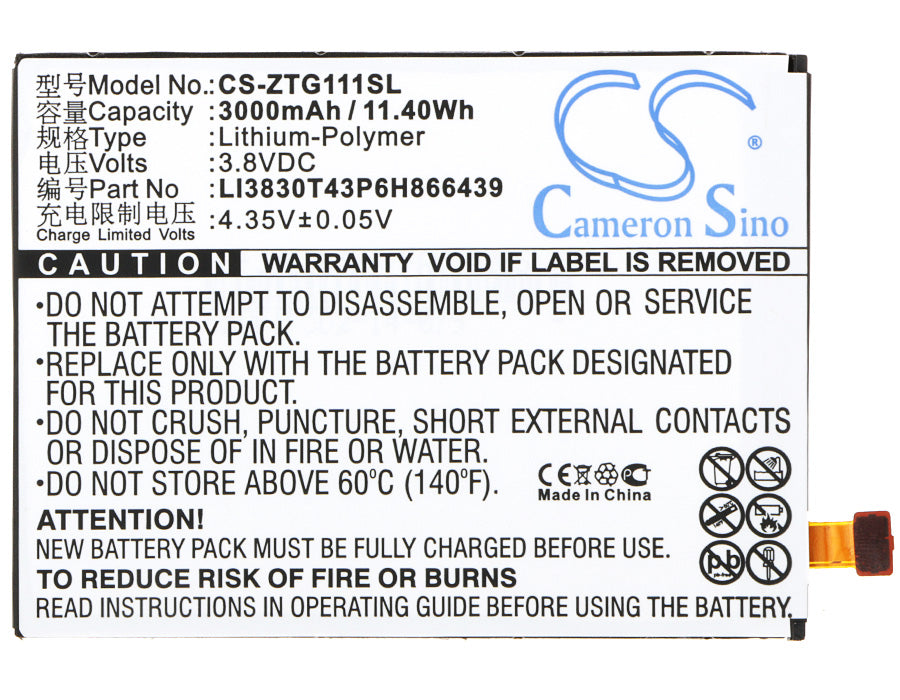 Replacement Battery for ZTE  G111 – Mobile, SmartPhone – 3000mAh / 11.40Wh / 3.8V