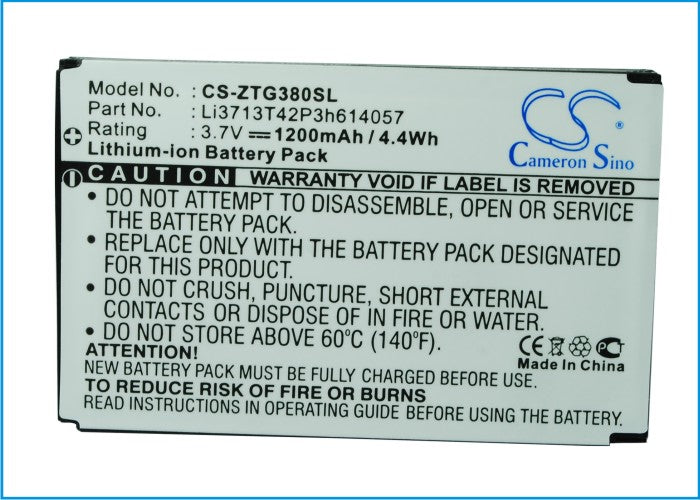 Replacement Battery for ZTE  D800 – Mobile, SmartPhone – 1200mAh / 4.4Wh / 3.7V