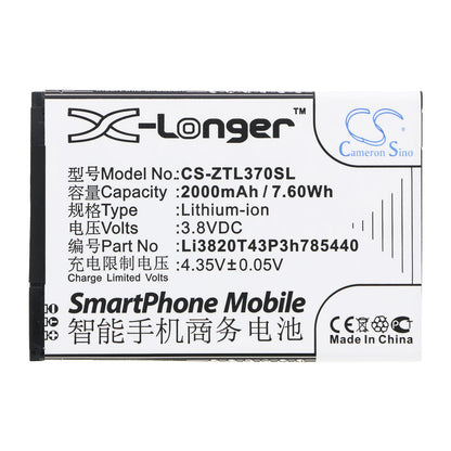 Replacement Battery for ZTE  Blade L2 Plus – Mobile, SmartPhone – 2000mAh / 7.60Wh / 3.8V