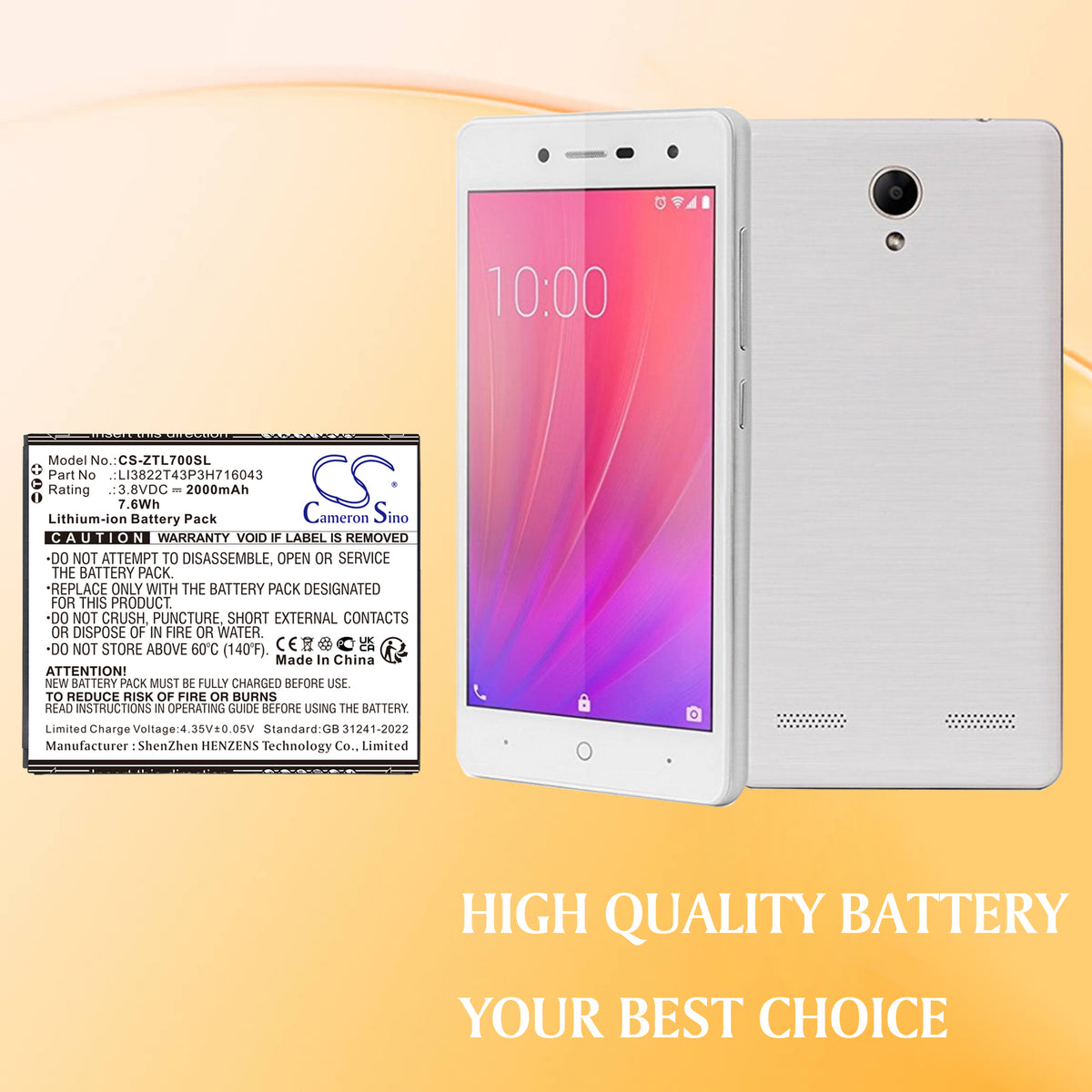 Replacement Battery for ZTE Blade A30 – Mobile, SmartPhone – 2000mAh / 3.8V