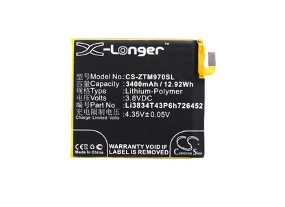 Replacement Battery for ZTE  A450 – Mobile, SmartPhone – 3400mAh / 12.92Wh / 3.8V