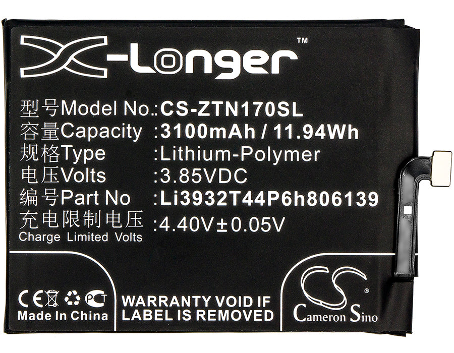 Replacement Battery for ZTE  Nubia Z17 – Mobile, SmartPhone – 3100mAh / 11.94Wh / 3.85V