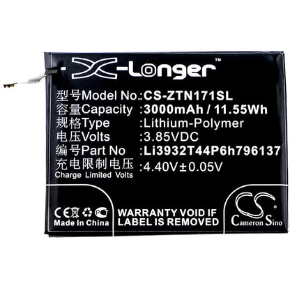 Replacement Battery for Nubia  NX569H – Mobile, SmartPhone – 3000mAh / 11.55Wh / 3.85V