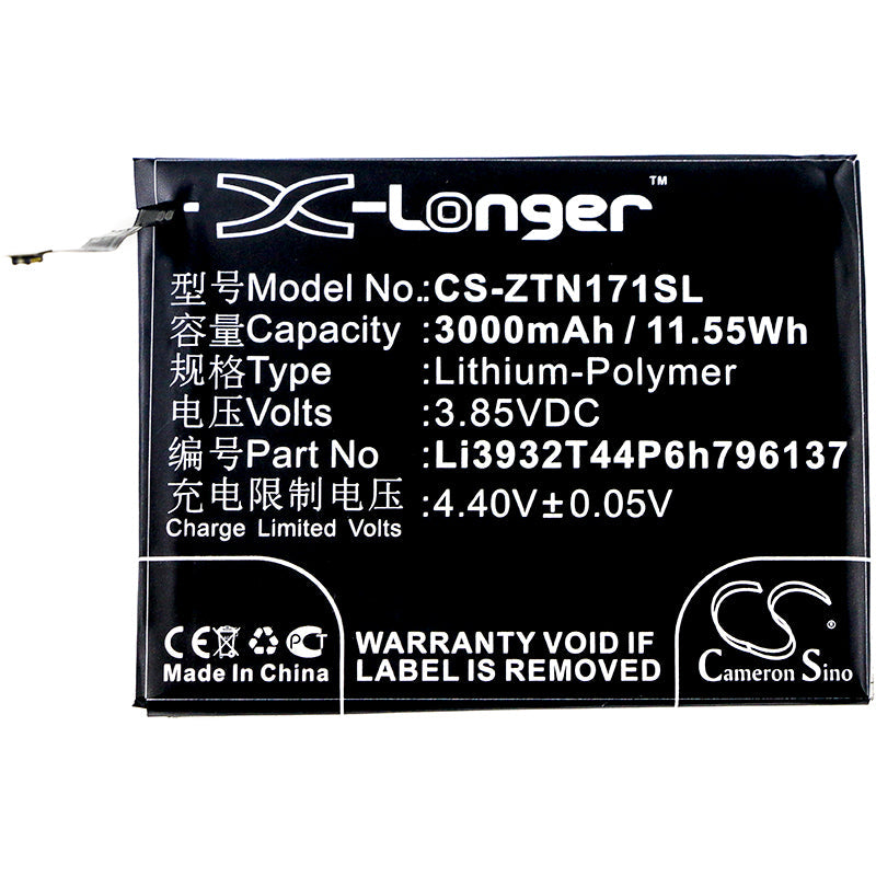Replacement Battery for ZTE  Nubia Z17 Mini – Mobile, SmartPhone – 3000mAh / 11.55Wh / 3.85V
