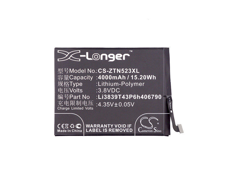 Replacement Battery for ZTE  Nubia Z11 Max – Mobile, SmartPhone – 4000mAh / 15.20Wh / 3.8V