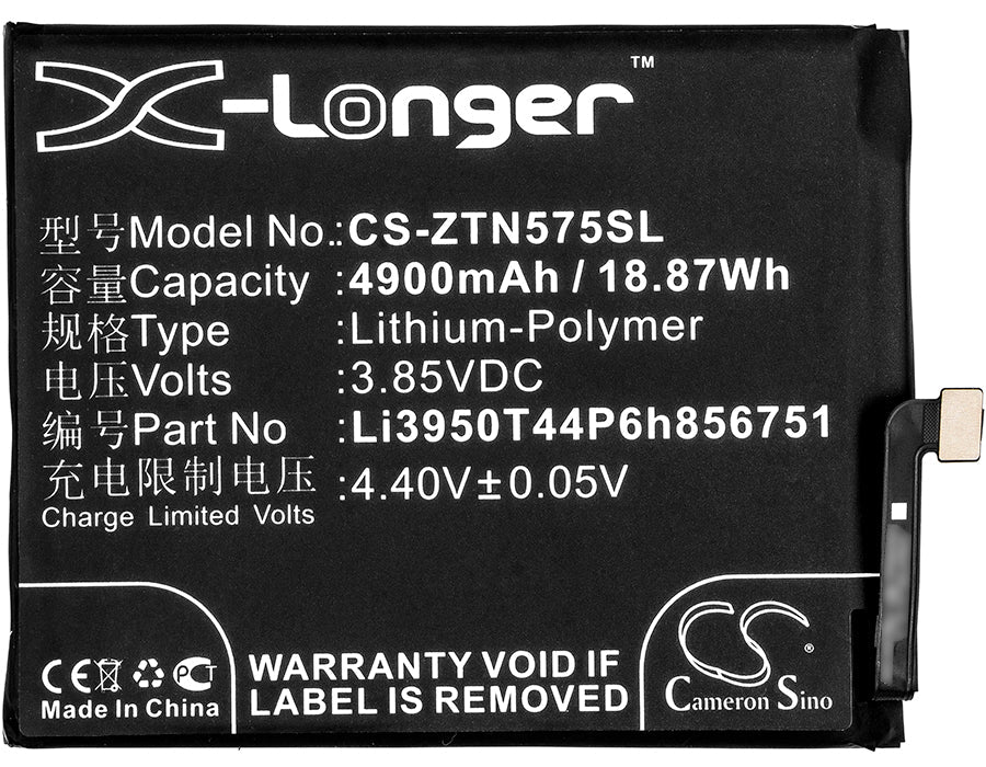 Replacement Battery for ZTE  Nubia N2 – Mobile, SmartPhone – 4900mAh / 18.87Wh / 3.85V