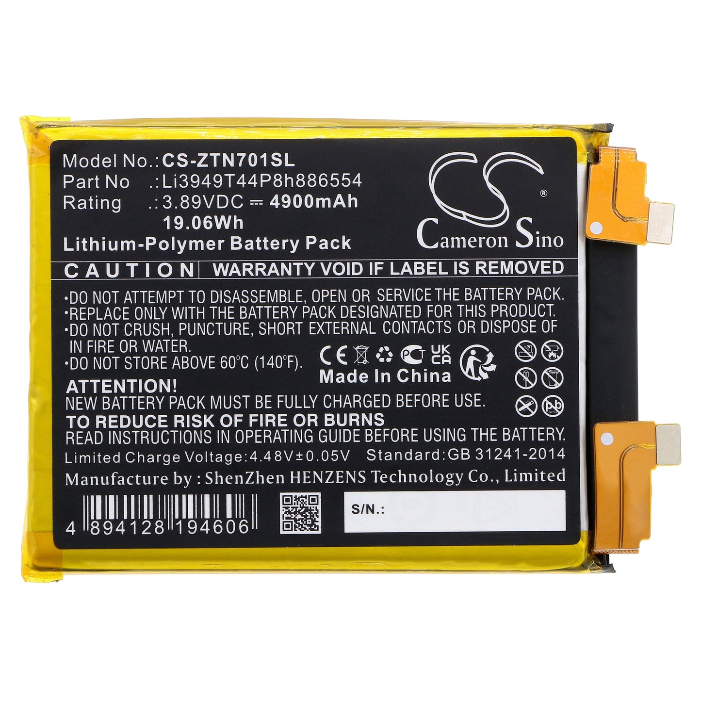 Replacement Battery for ZTE  Nubia Z40 Pro – Mobile, SmartPhone – 4900mAh / 19.06Wh / 3.89V